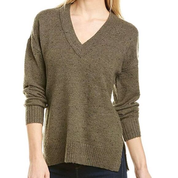 Madewell Sweater Donegal Forest Bartlett V Neck Pullover Green Black Speckled XS - Picture 2 of 14